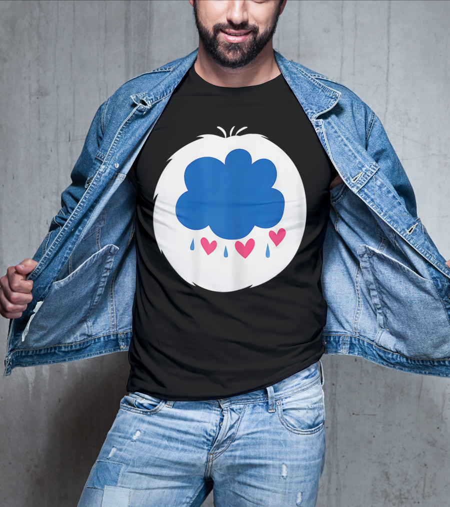 Grumpy Care Bear Blue Cloud With Hearts And Raindrops T-Shirt