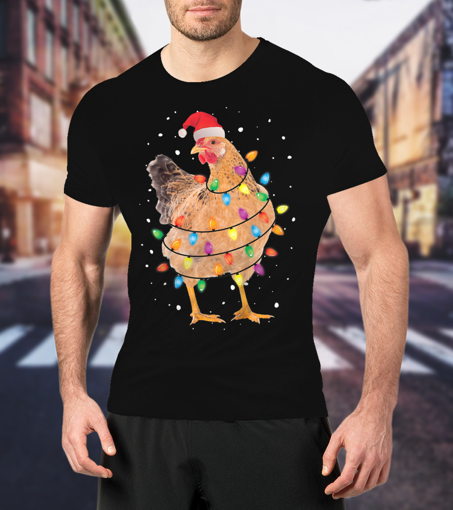 Christmas Lights Chicken Santa Funny Xmas Tree Festive Holiday T-Shirt