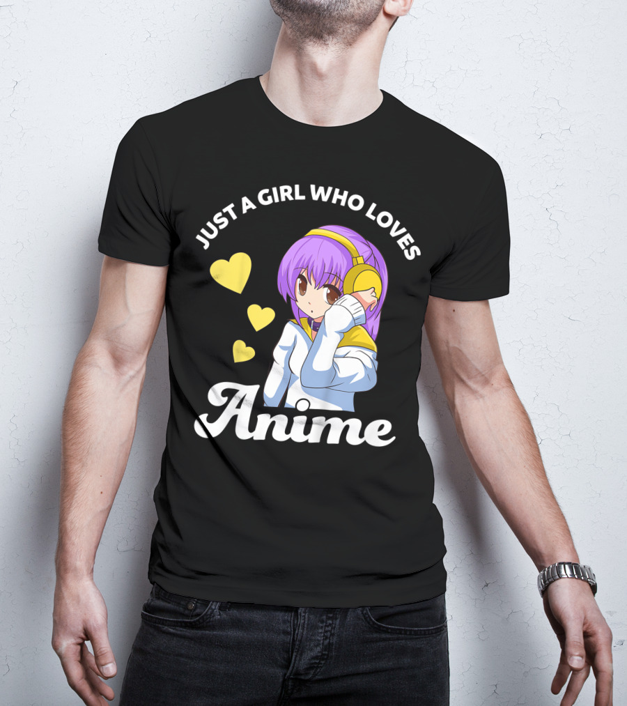 Just A Girl Who Loves Anime Manga Anime Anime Headphones Girl With Hearts T-Shirt