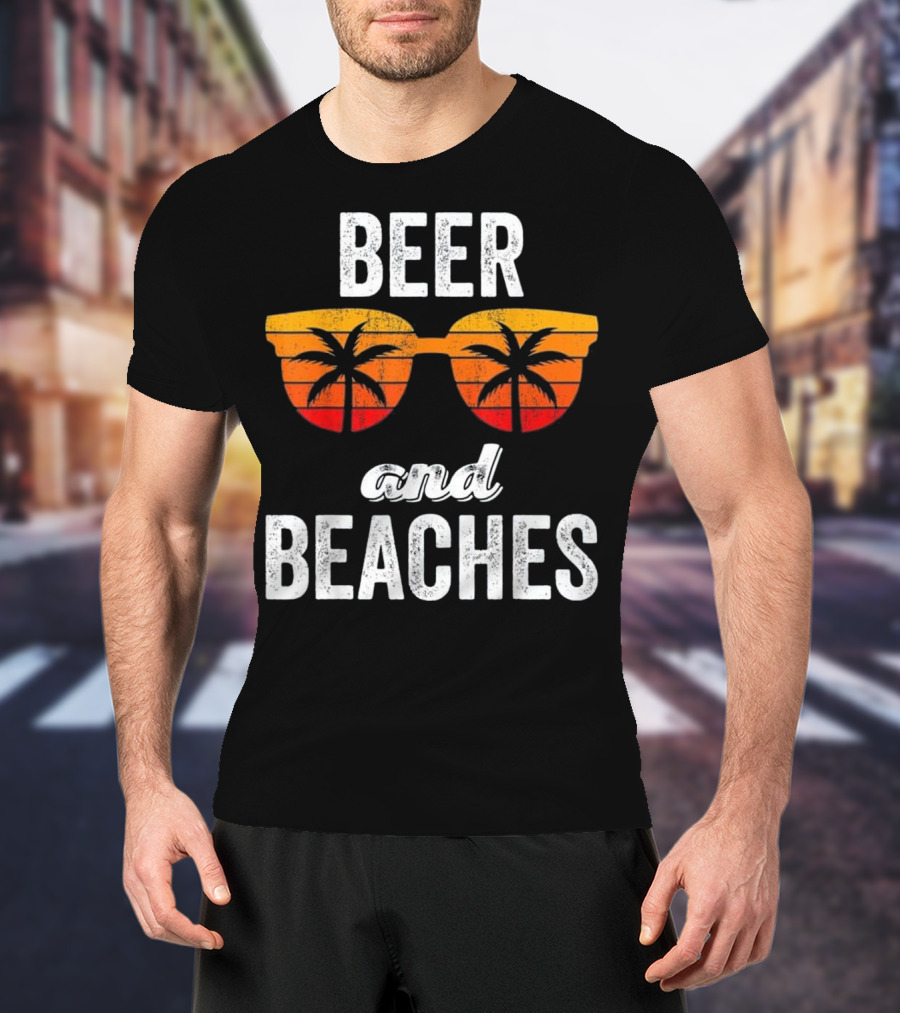 Beer And Beaches Sunset Palm Sunglasses Tank T-Shirt