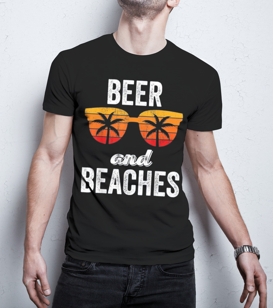 Beer And Beaches Sunset Palm Sunglasses Tank T-Shirt