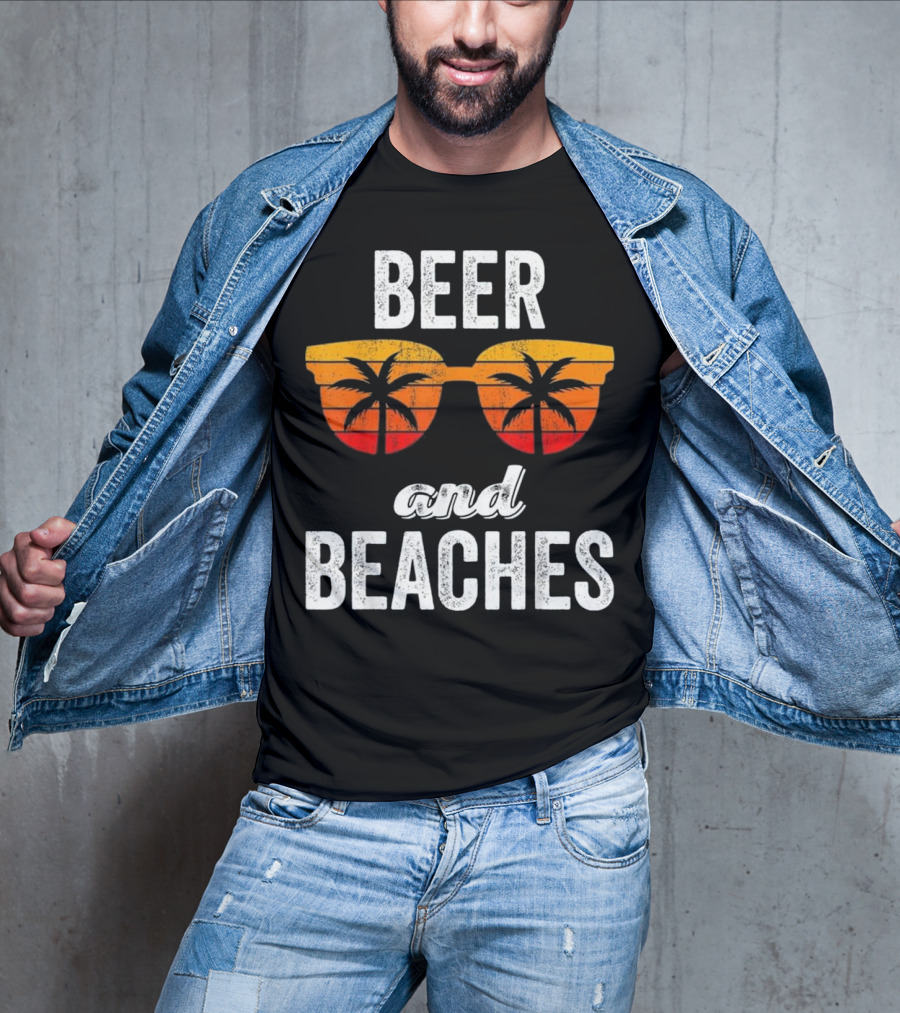 Beer And Beaches Sunset Palm Sunglasses Tank T-Shirt