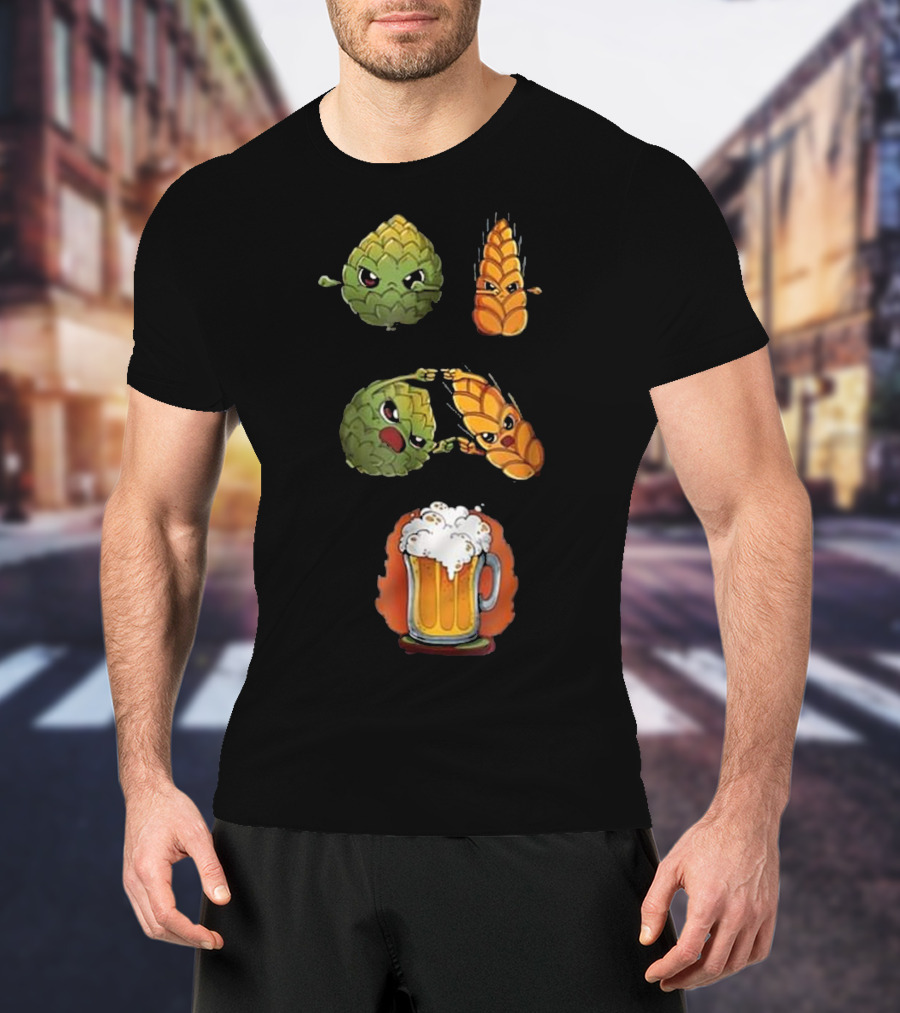 Hops And Barley Fusion Creating Cartoon Beer Mug T-Shirt