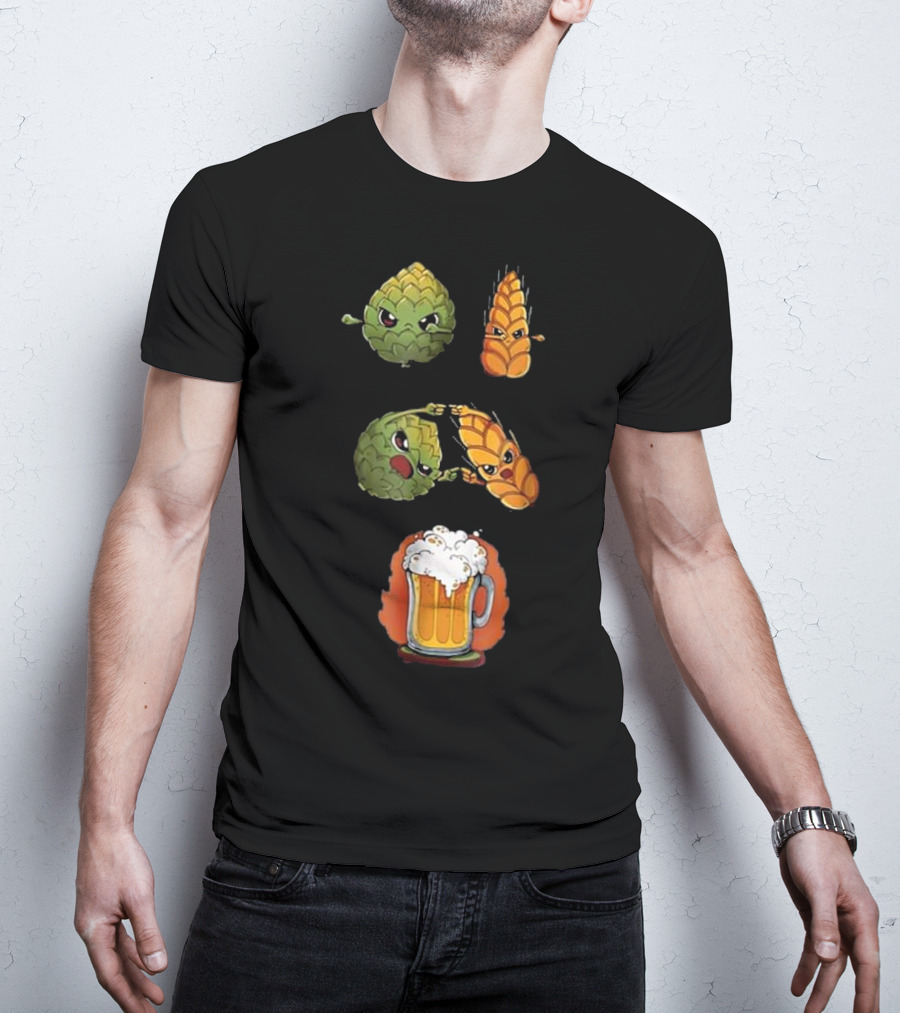 Hops And Barley Fusion Creating Cartoon Beer Mug T-Shirt