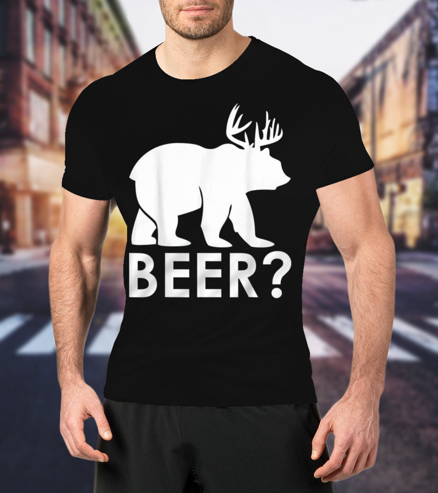 Beer Bear Deer With Antler Question Mark T-Shirt