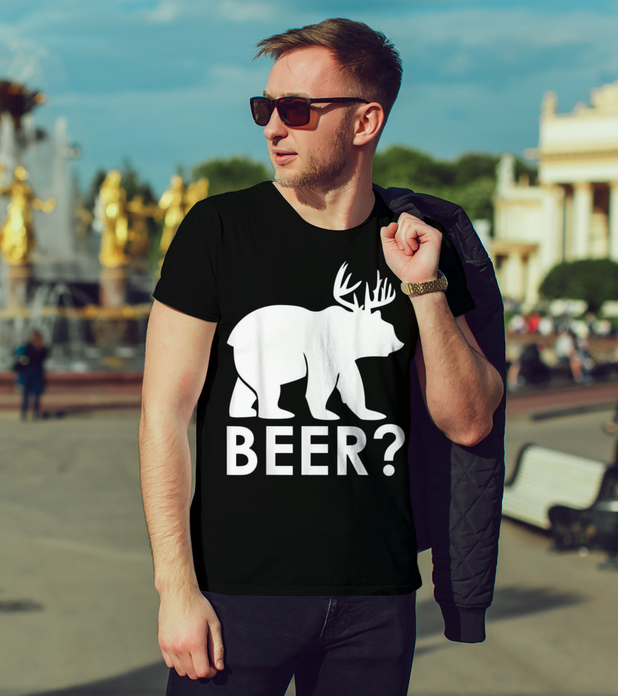 Beer Bear Deer With Antler Question Mark T-Shirt