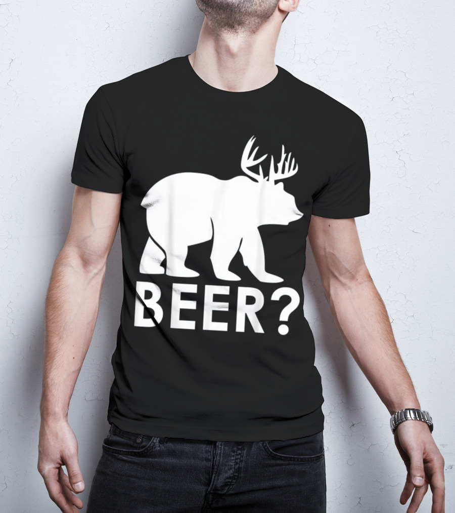 Beer Bear Deer With Antler Question Mark T-Shirt
