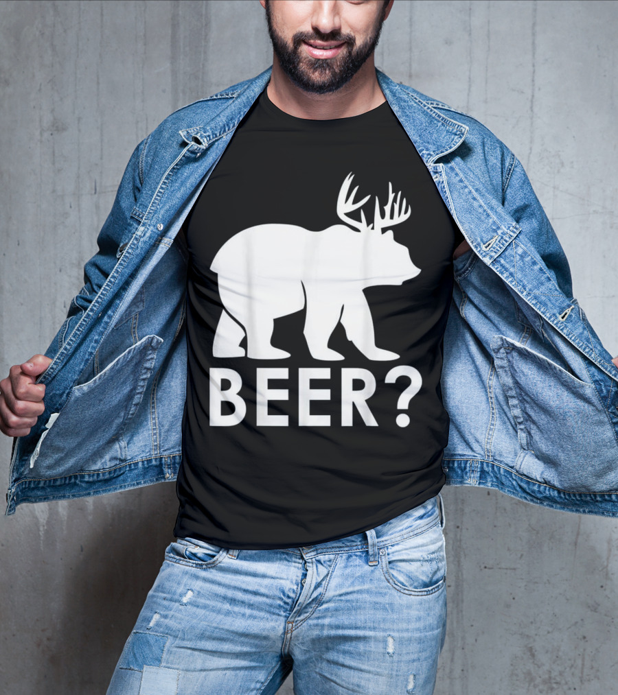 Beer Bear Deer With Antler Question Mark T-Shirt
