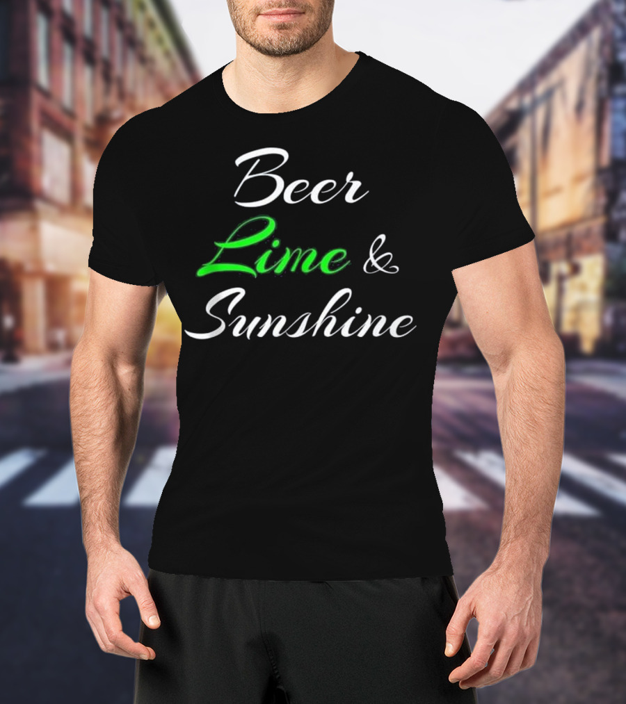 Beer Lime And Sunshine Script In Black And Green Contrast T-Shirt