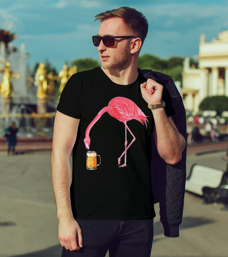 Flamingo Sipping Beer Lovers Mug T-Shirt