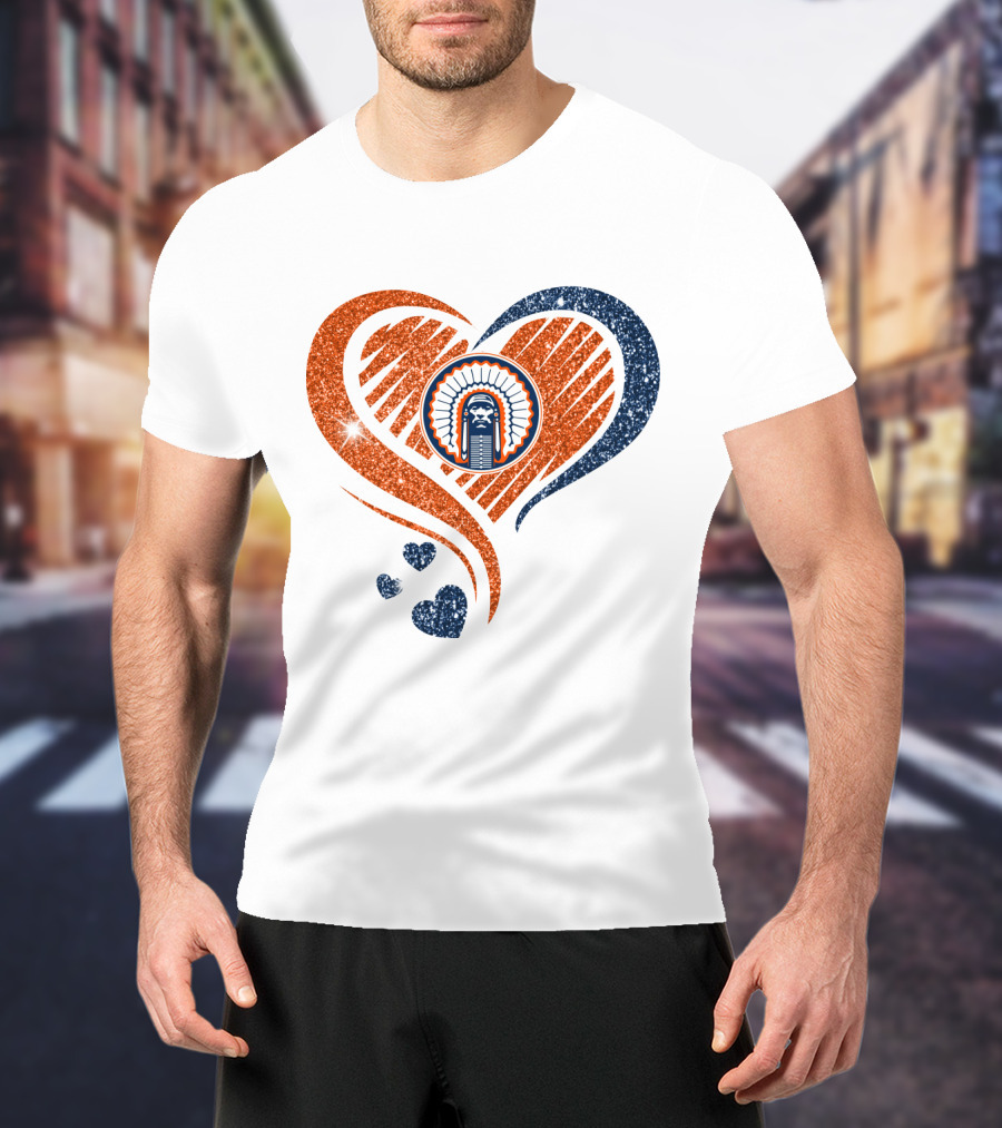 Illinois Hearts Chief Glitter Blue And Orange Hearts T-Shirt