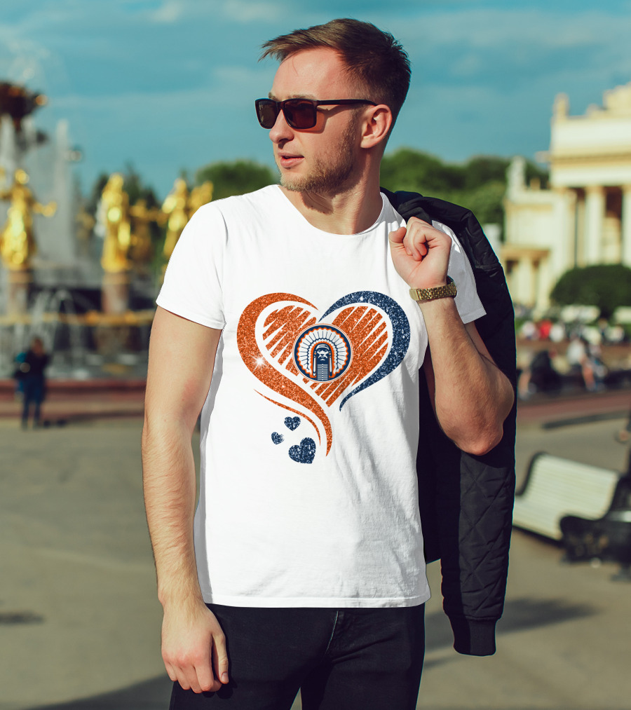 Illinois Hearts Chief Glitter Blue And Orange Hearts T-Shirt