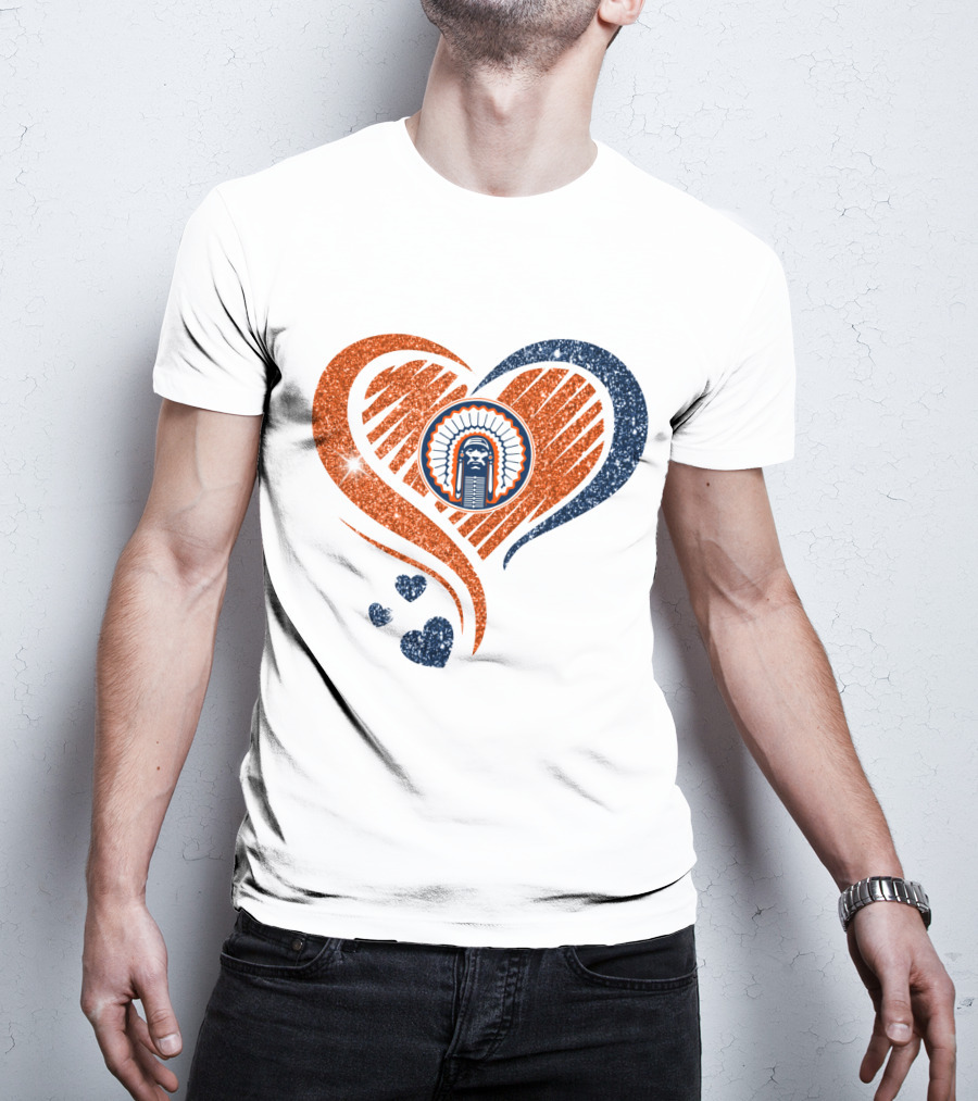 Illinois Hearts Chief Glitter Blue And Orange Hearts T-Shirt