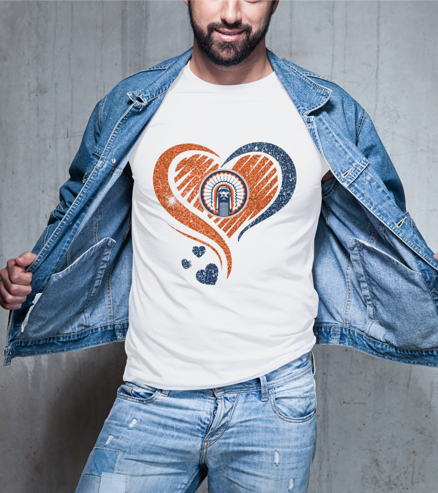 Illinois Hearts Chief Glitter Blue And Orange Hearts T-Shirt