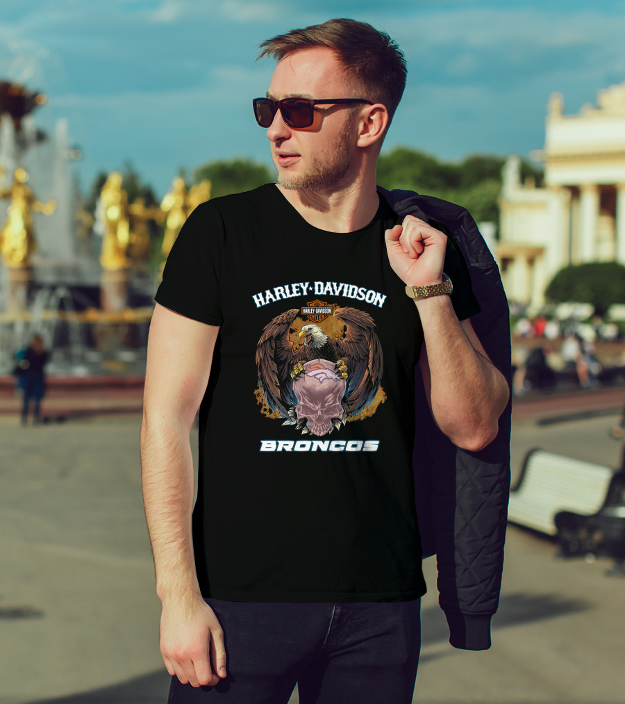 Harley Davidson Motor Cycles Eagle Broncos T-Shirt