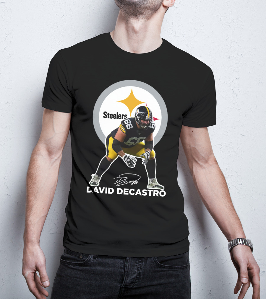 David Decastro Pittsburgh Steelers NFL Player Number 66 Autograph Signature T-Shirt