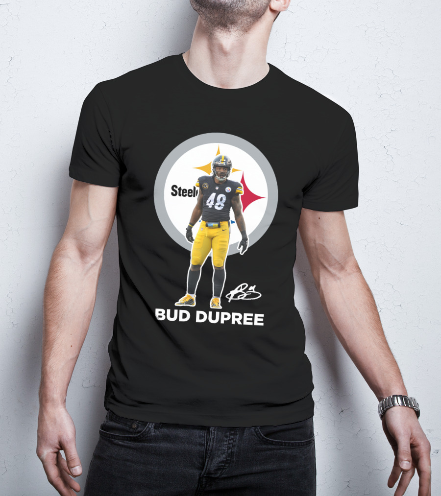 Bud Dupree Steelers 48 Football Player Autograph Signature T-Shirt