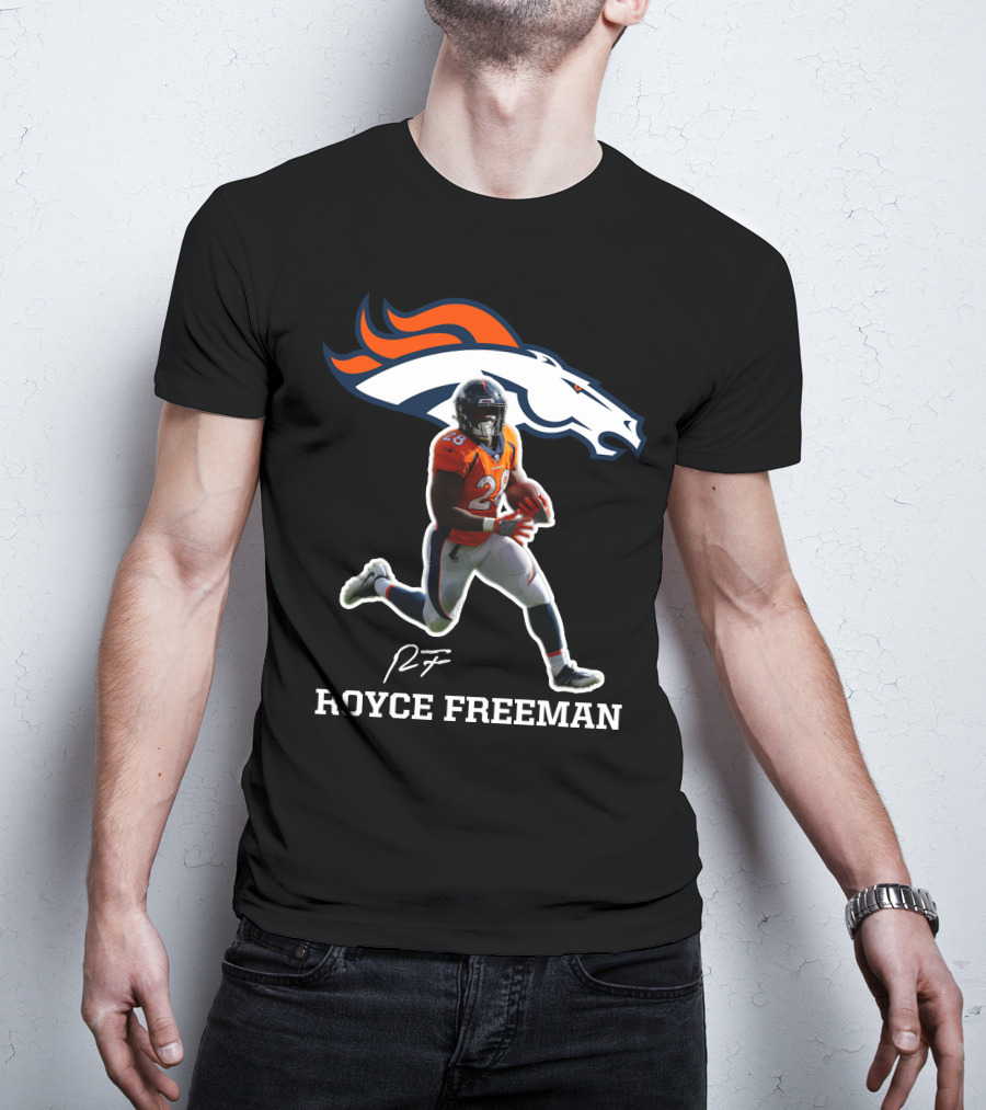 Royce Freeman Denver Broncos Football Player NFL Running Back Signature T-Shirt