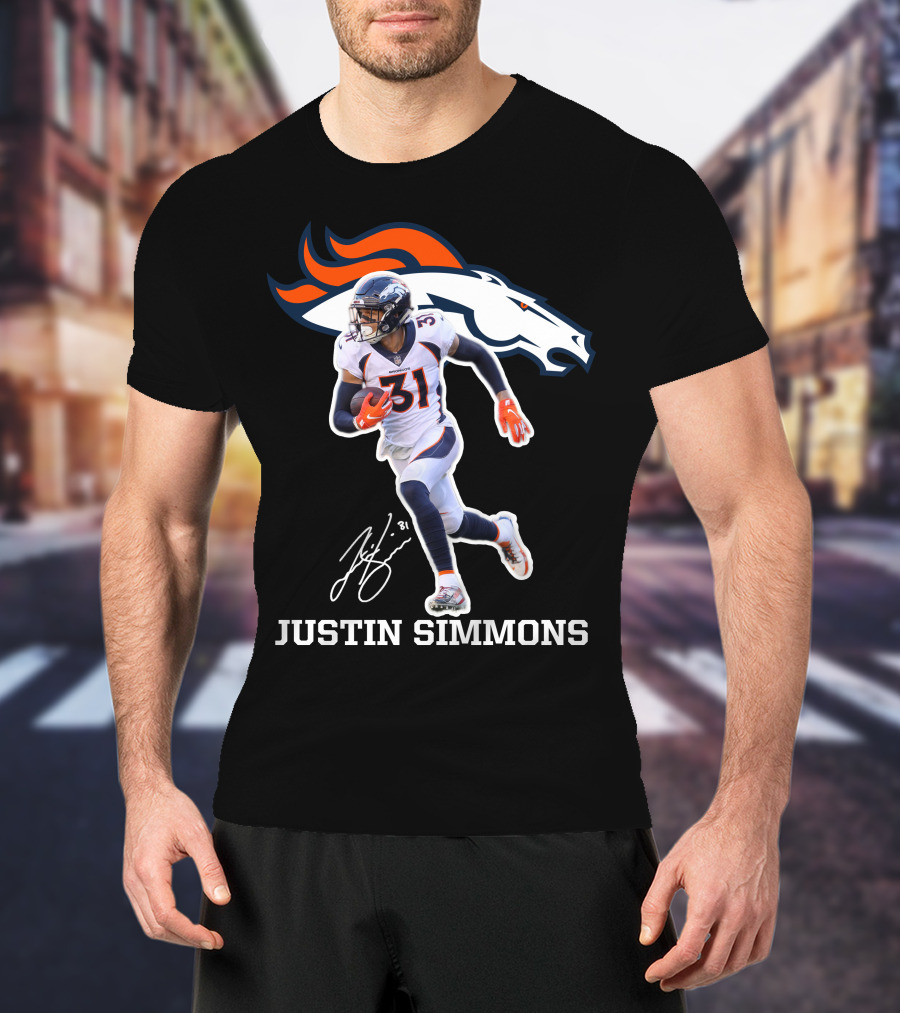 Justin Simmons Denver Broncos Football Player 31 Signature T-Shirt