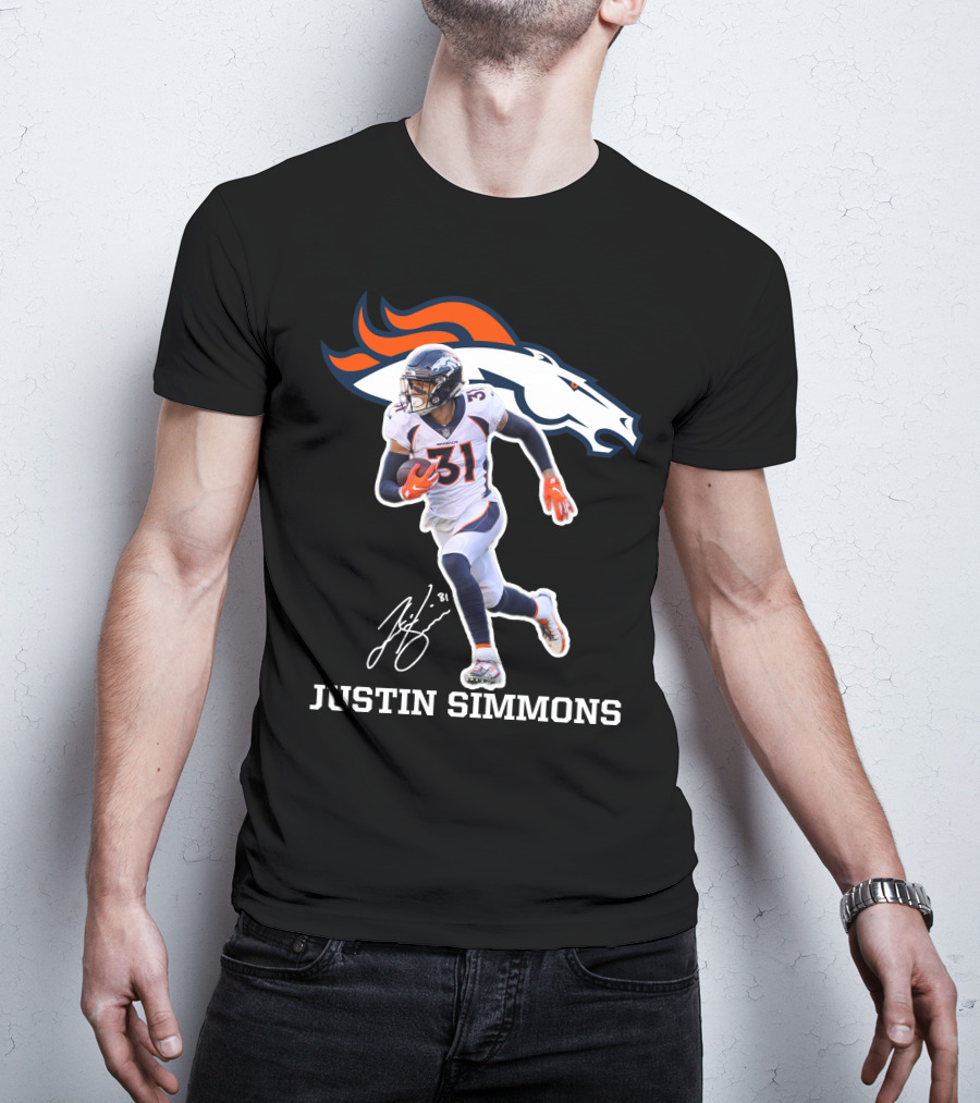 Justin Simmons Denver Broncos Football Player 31 Signature T-Shirt
