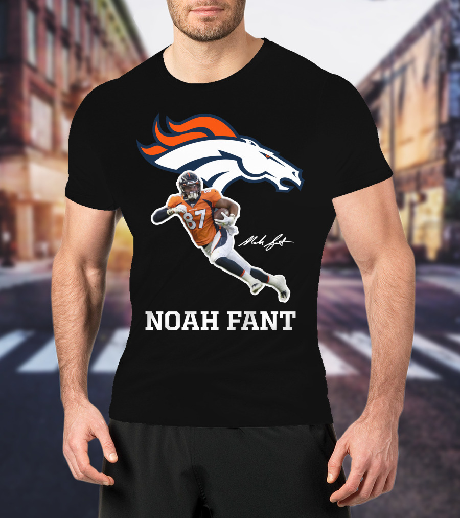 Noah Fant Broncos 87 Football Signature T-Shirt
