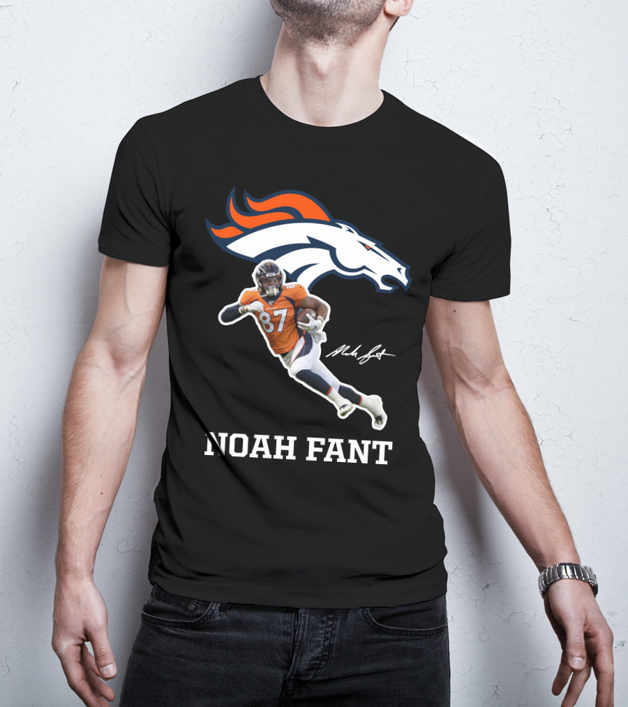 Noah Fant Broncos 87 Football Signature T-Shirt