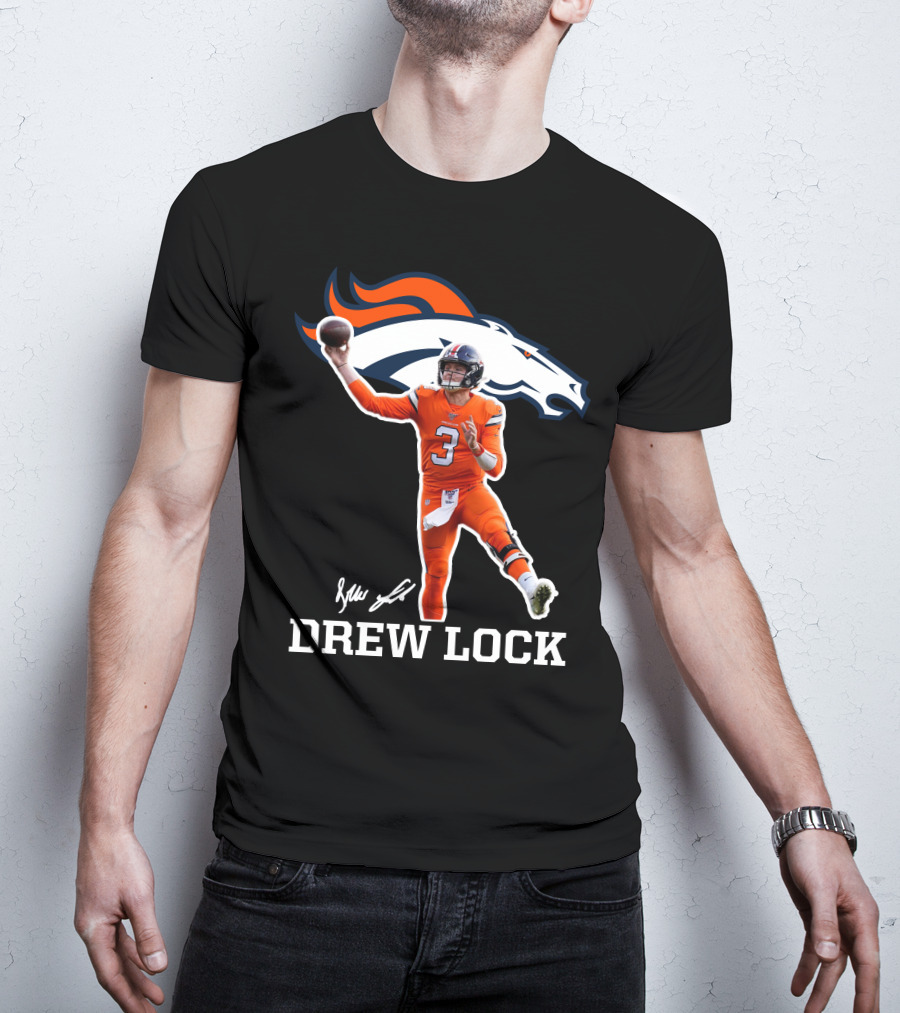 Drew Lock Denver Broncos Quarterback Signature NFL Football T-Shirt