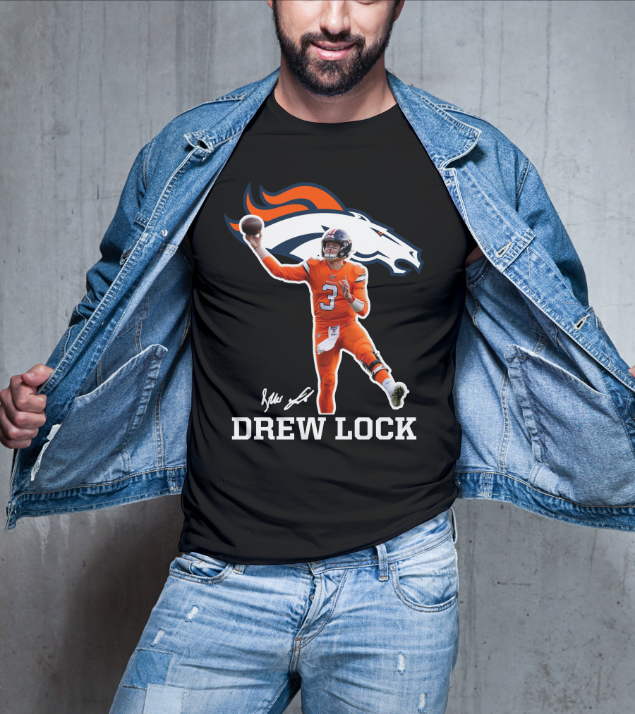 Drew Lock Denver Broncos Quarterback Signature NFL Football T-Shirt