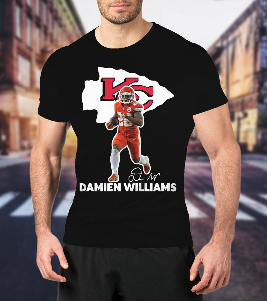 Kansas City Chiefs Damien Williams Football Player Action Signature T-Shirt