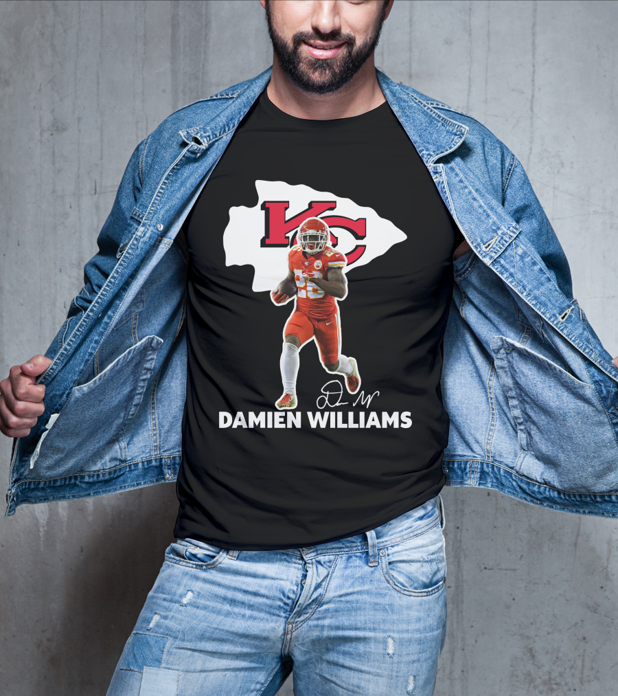 Kansas City Chiefs Damien Williams Football Player Action Signature T-Shirt