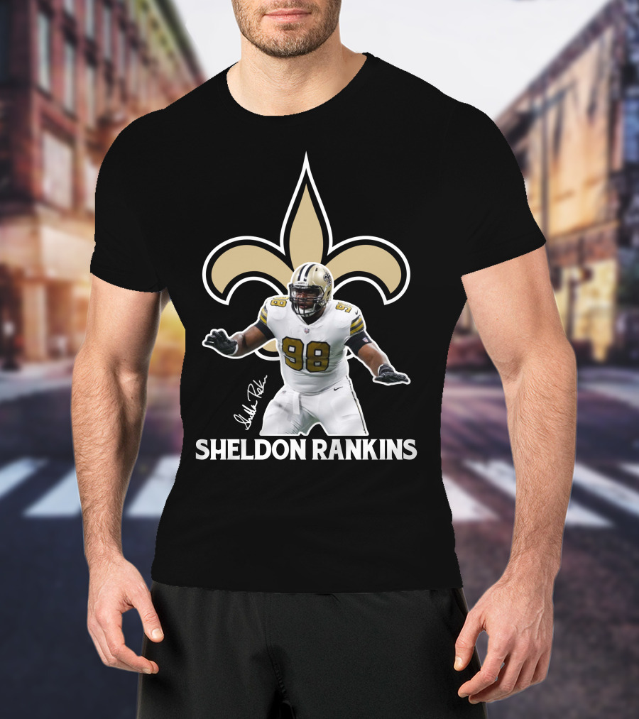 Sheldon Rankins New Orleans Saints Fleur-de-Lis Number 98 T-Shirt