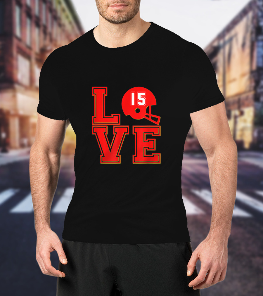 Love 15 Red Football Helmet Chiefs 4 T-Shirt