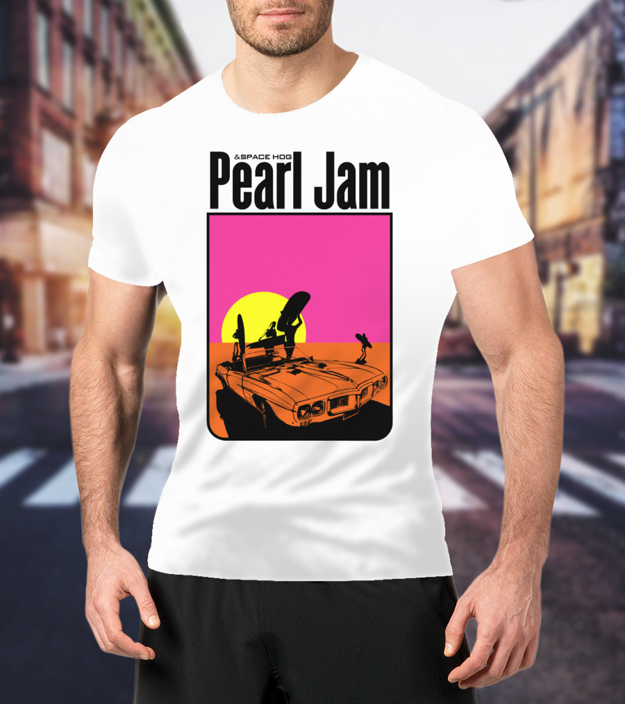Pearl Jam & Space Hog Surfing Graphic Car Sunset T-Shirt