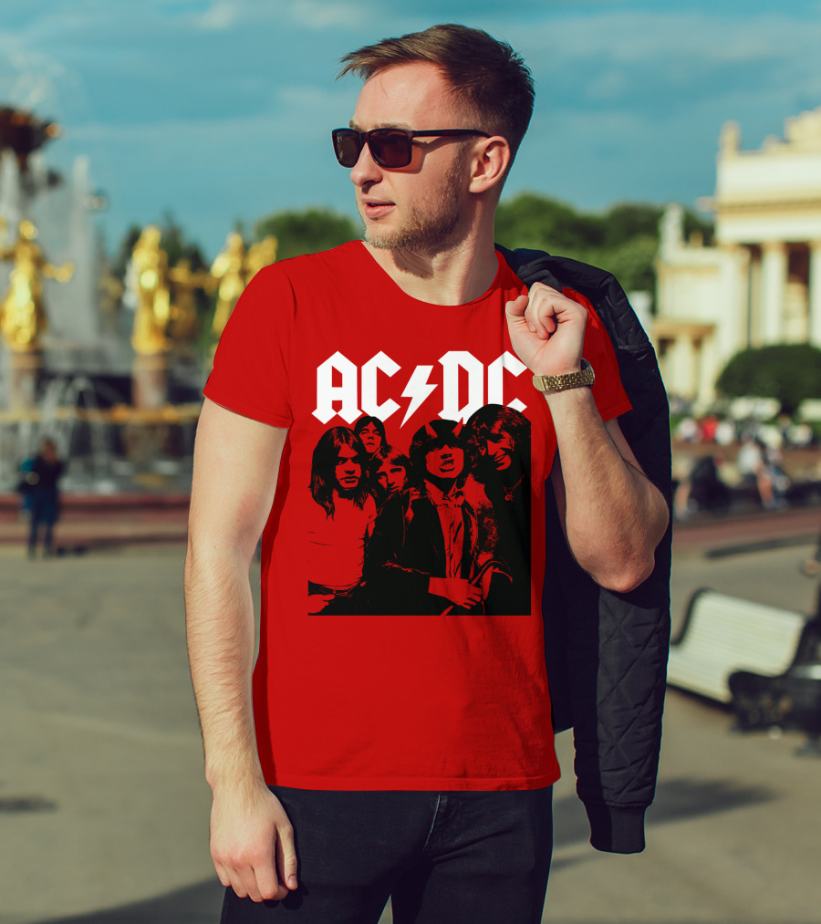 Acdc Band Classic Members Black And White Photo Vintage Style T-Shirt
