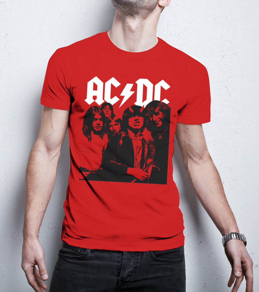Acdc Band Classic Members Black And White Photo Vintage Style T-Shirt
