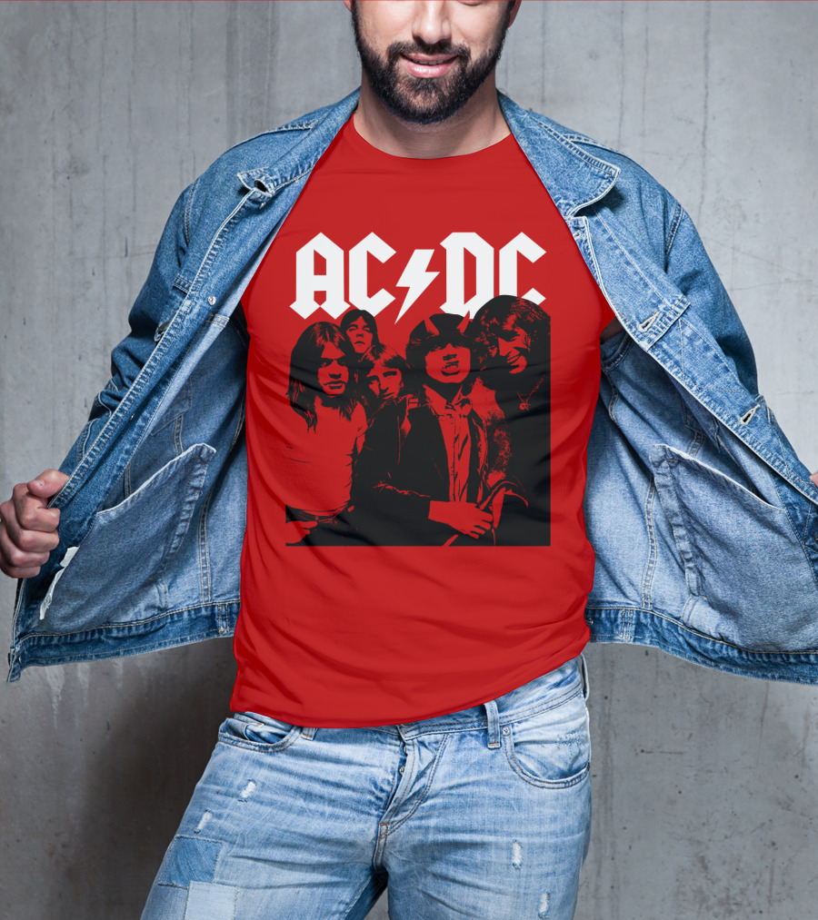 Acdc Band Classic Members Black And White Photo Vintage Style T-Shirt