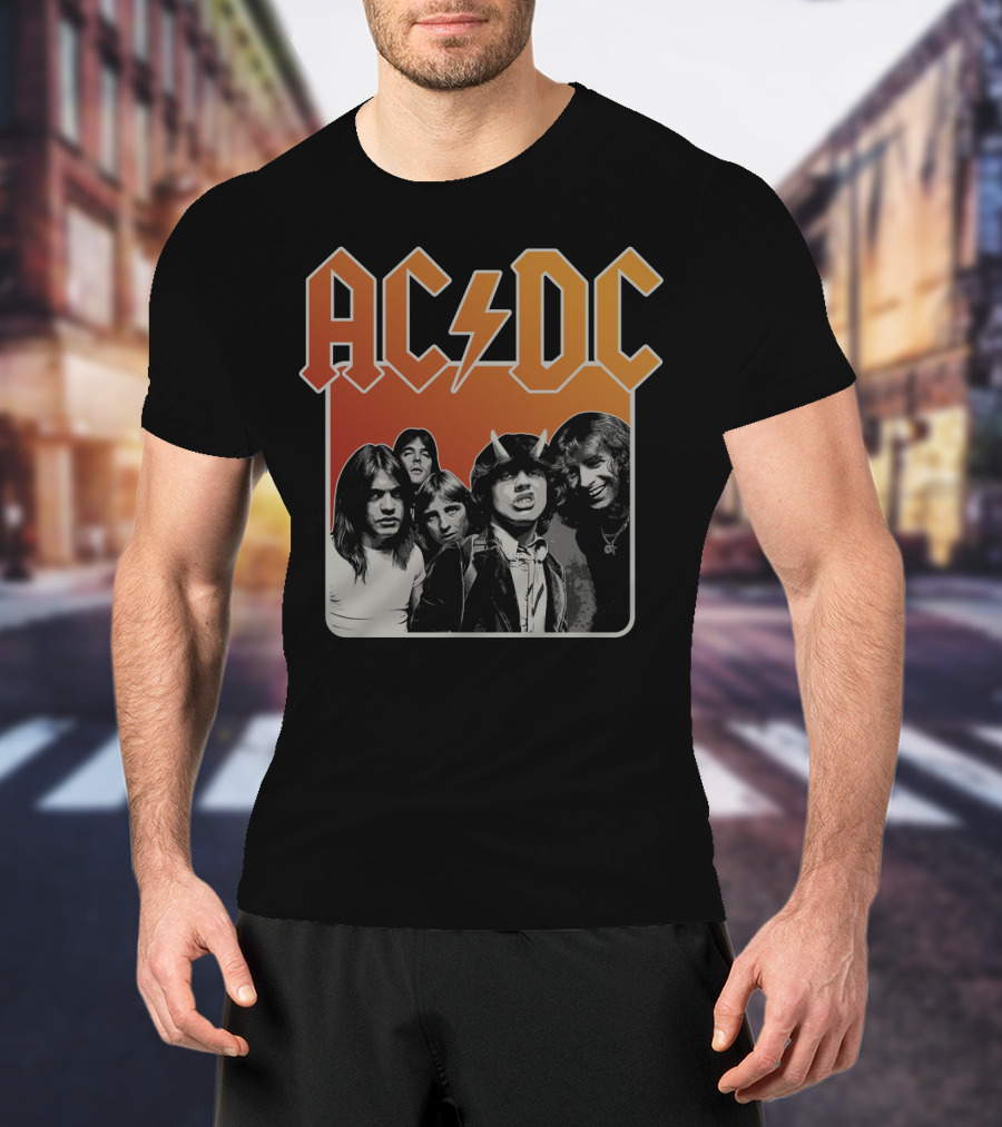 Acdc Band Photo Logo With Lightning Bolt And Band Members T-Shirt