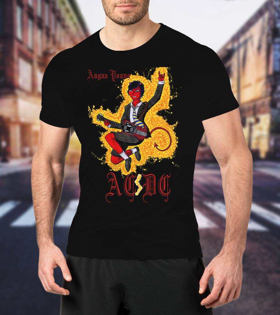 Acdc Angus Young Devil Rock Guitar Poster T-Shirt
