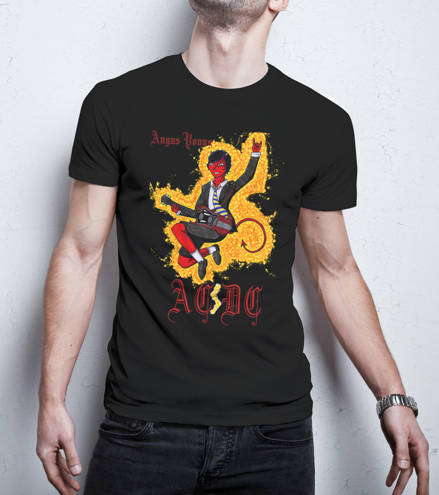 Acdc Angus Young Devil Rock Guitar Poster T-Shirt