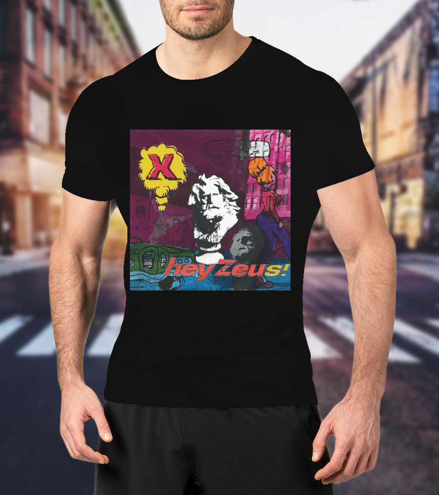 X Hey Zeus Bust And Urban Pop Art Scene T-Shirt