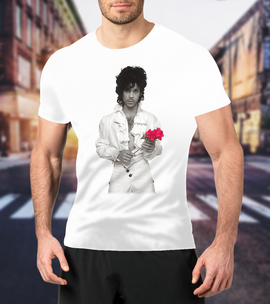 Pr 19 Vintage Style White Frilled Shirt Holding Pink Roses T-Shirt