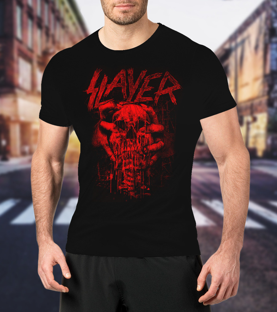 Slayer Red Skull With Hands Gripping Face T-Shirt