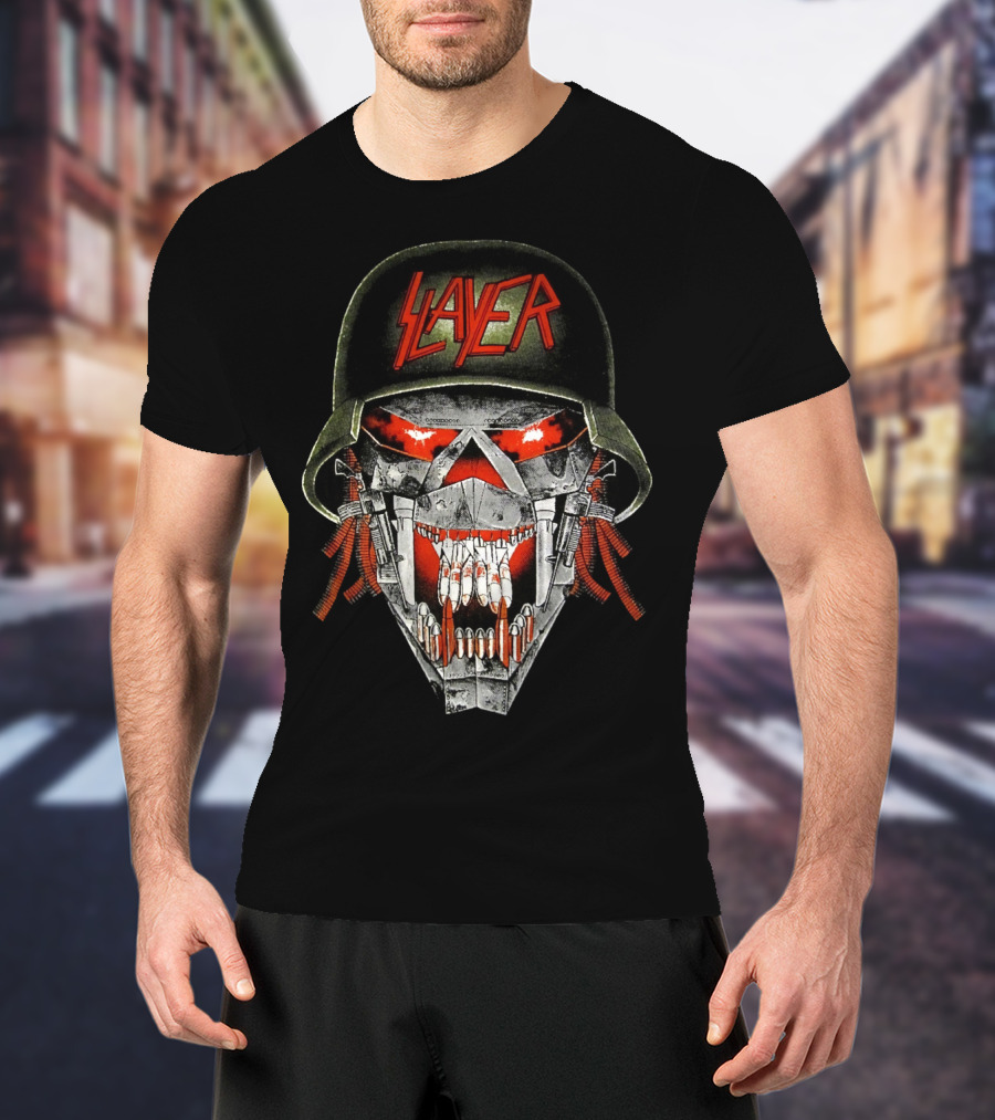 Slayer Skull Soldier Helmet Red Eyes T-Shirt