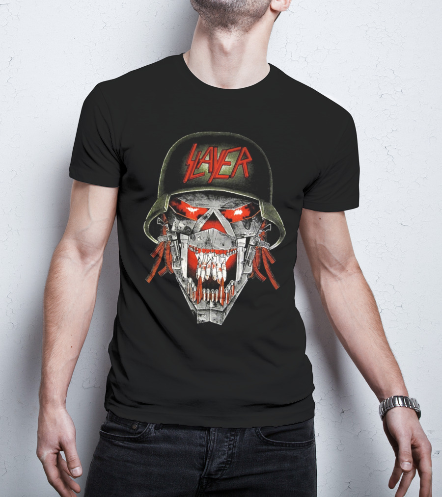 Slayer Skull Soldier Helmet Red Eyes T-Shirt