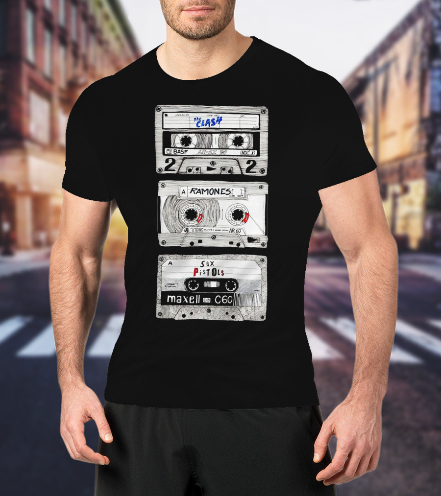 The Clash Ramones Sex Pistols Cassette Tapes Retro Music Icons T-Shirt