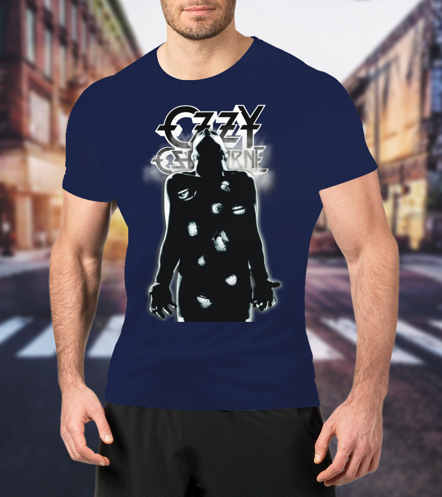 Ozzy Osbourne Black Silhouette With Logos And Light Effects T-Shirt