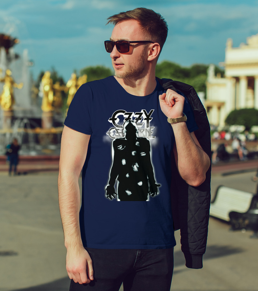 Ozzy Osbourne Black Silhouette With Logos And Light Effects T-Shirt
