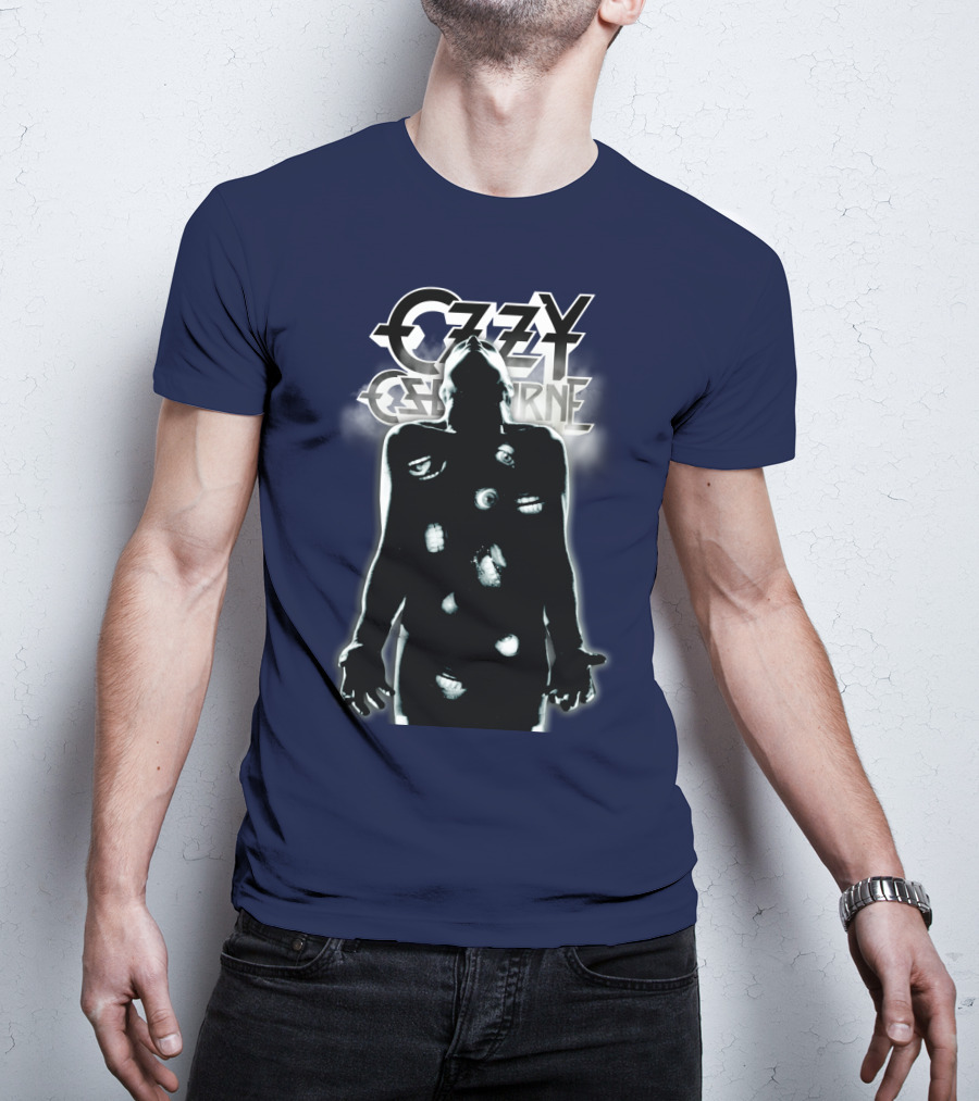 Ozzy Osbourne Black Silhouette With Logos And Light Effects T-Shirt