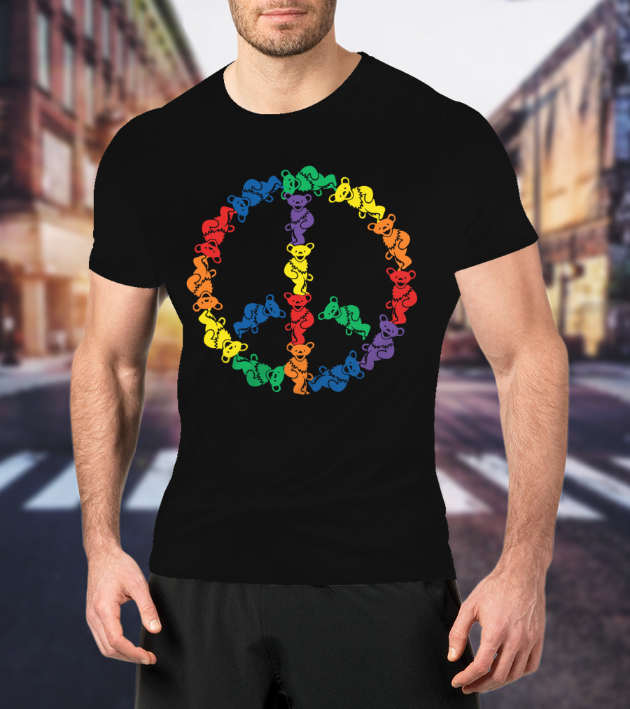 Grateful Dead Rainbow Dancing Bears Peace Sign T-Shirt