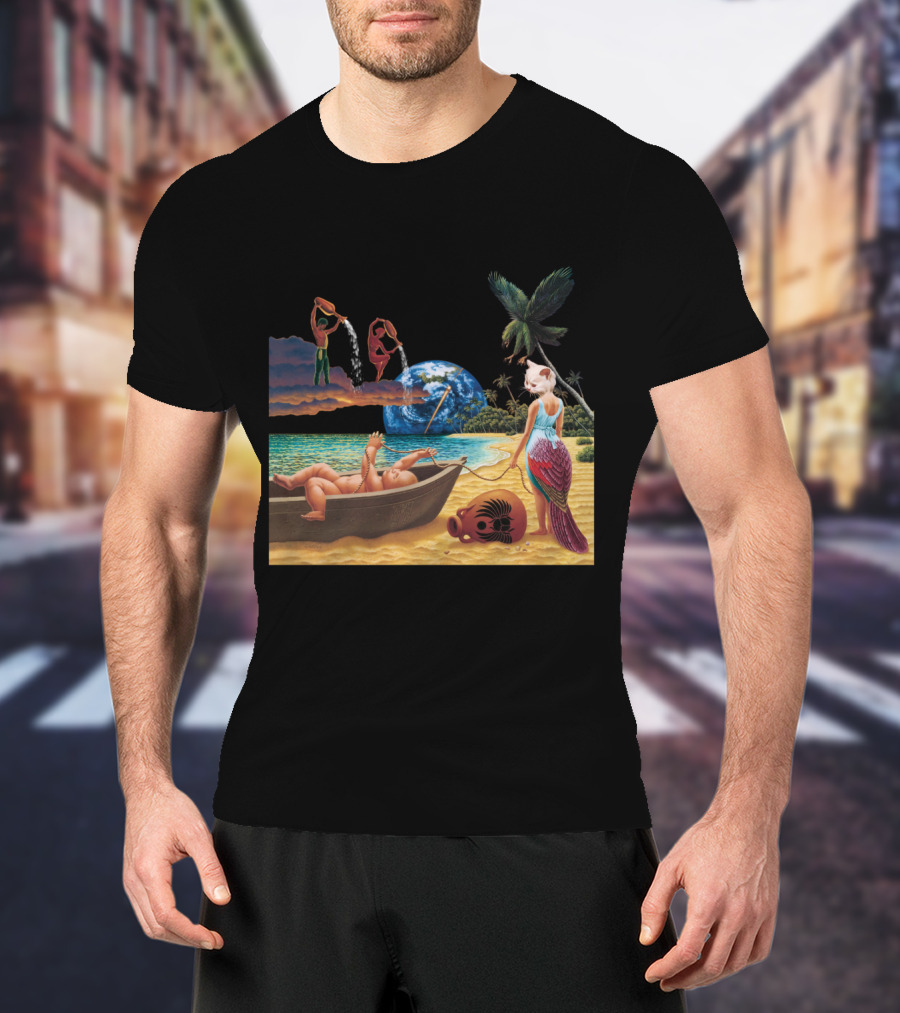 Surreal Tropical Scene With Mermaid And Earth T-Shirt